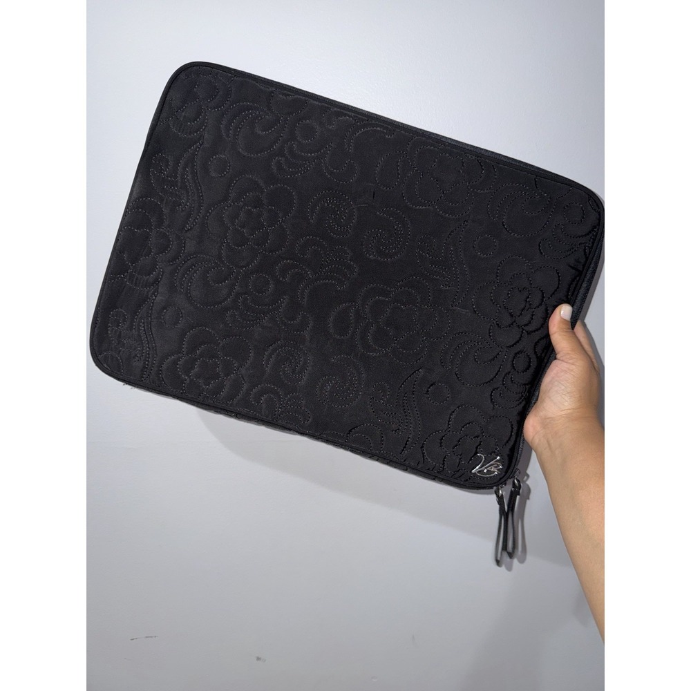 Vera Bradley Bags Quilted Canvas Laptop Bag, Black 17x12" L